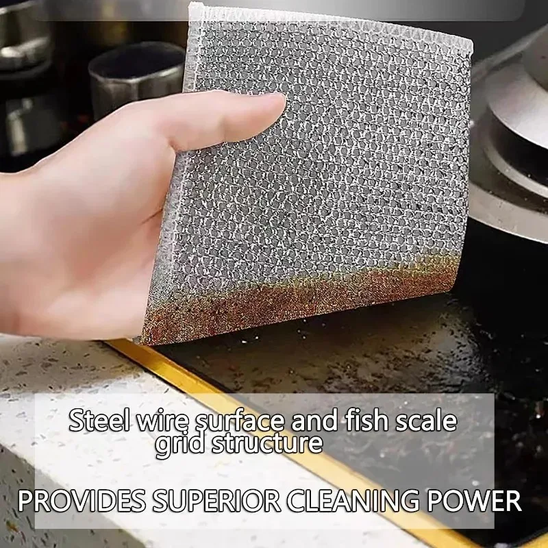 3PCS Steel wire dishwashing cloth, daily use cleaning cloth, mesh grid, oil  free cloth, kitchen stove, dishwashing, pot cleaning cloth, dirt removal