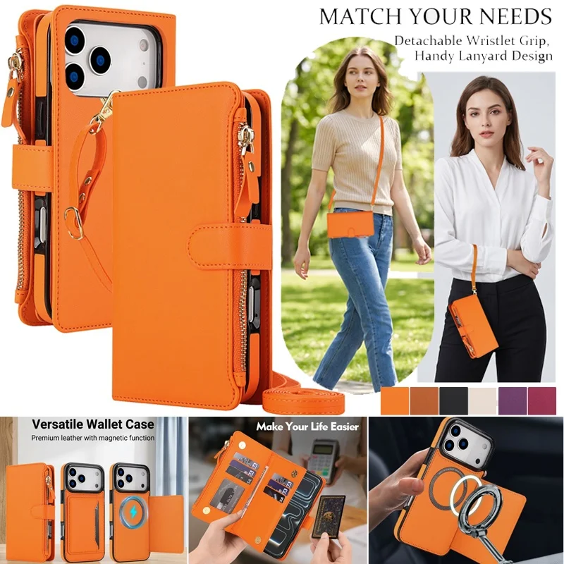 Sleek Crossbody Leather Wallet Phone Case & Zipper Card Holder Bag