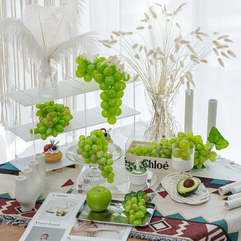 36/85Heads Simulation Grapes String Model Lifelike Fake Fruits Green Grapes Photography Props for Wedding Party Holiday Ornament artificial fruits and vegetables artificial grapes