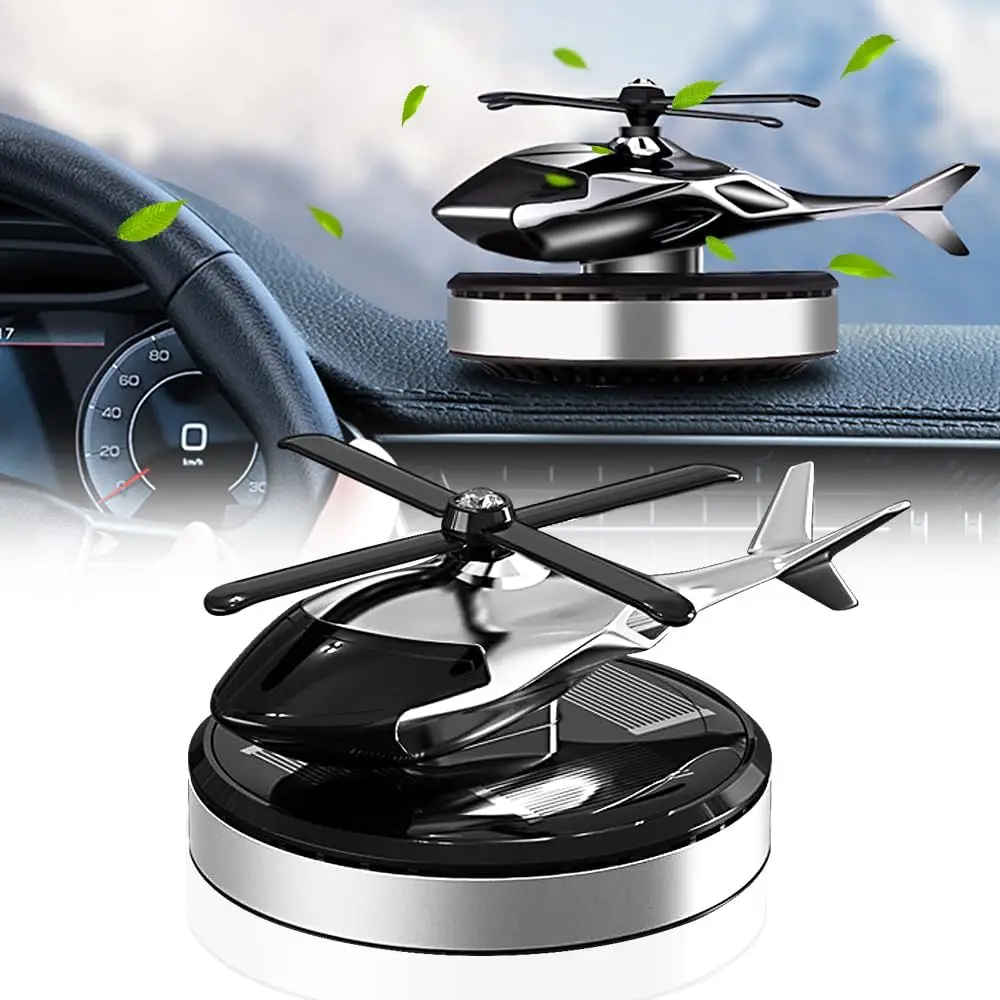 Aircraft Shape Diffuser Solar Power Rotating Car Helicopter Aromatherapy diffuser Perfume Car Interior Accesories （silver）