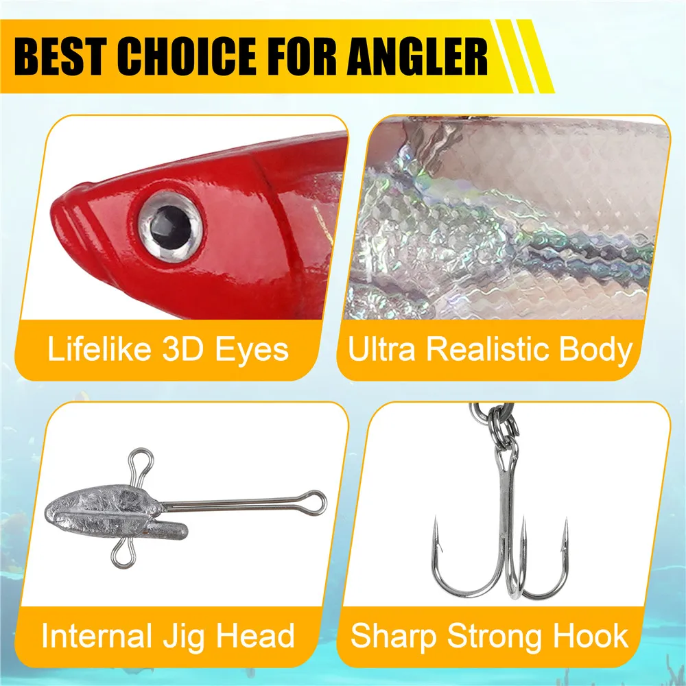 5 Stück Weiche Wobbler-Angelköder, vorgefertigte Jigköpfe, weiche Kunststoff-Walleye-Angelköder, Swimbaits für Barsch, Walleye und Forellen. – Detail 5