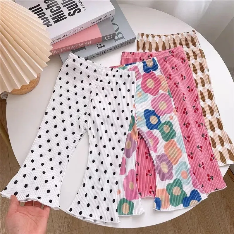 

Korean Style Summer Girls' Floral Dots Bell-Bottom Pants Thin Baby Leggings Baby Pants Children Anti Mosquito Pants Women