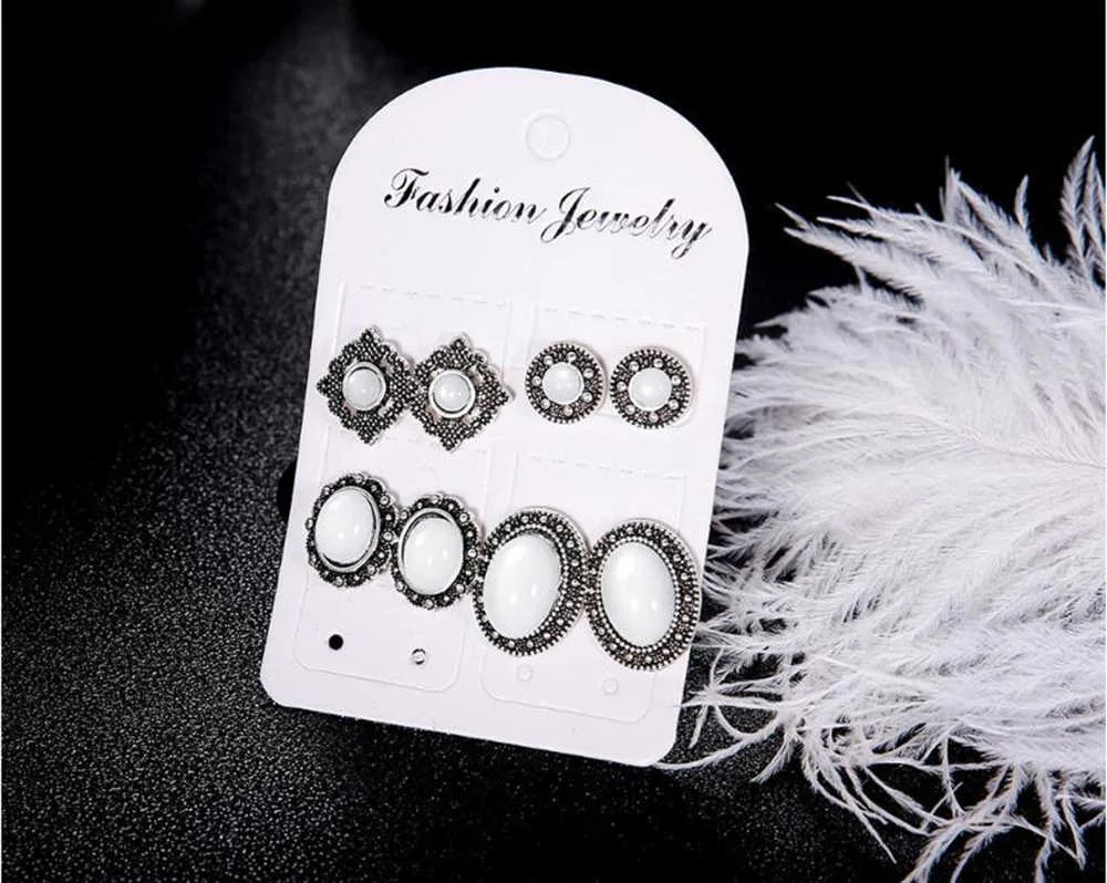 Meyfflin Frauen Kristall Ohrringe für Frauen Boucle D'oreille Schmuck Böhmischen Stud Ohrring Set Grün Tröpfchen Brincos 5 Pairs – Detail 33