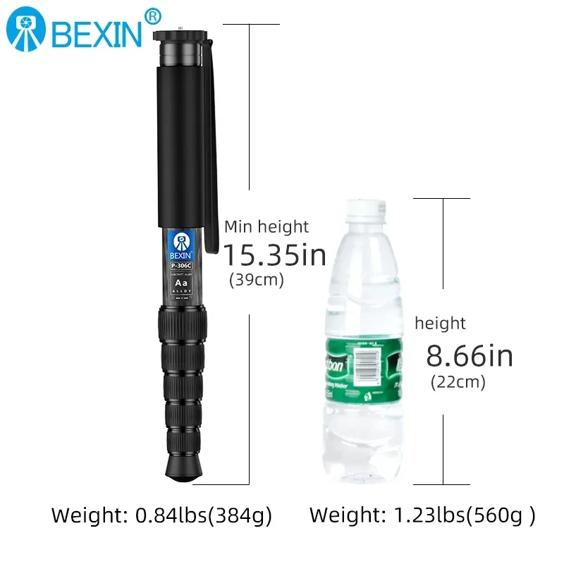BEXIN P306C 전문 탄소 섬유 모노 포드 디지털 SLR 카메라 비디오 사진을위한 경량 휴대용 여행 모노 포드 스탠드