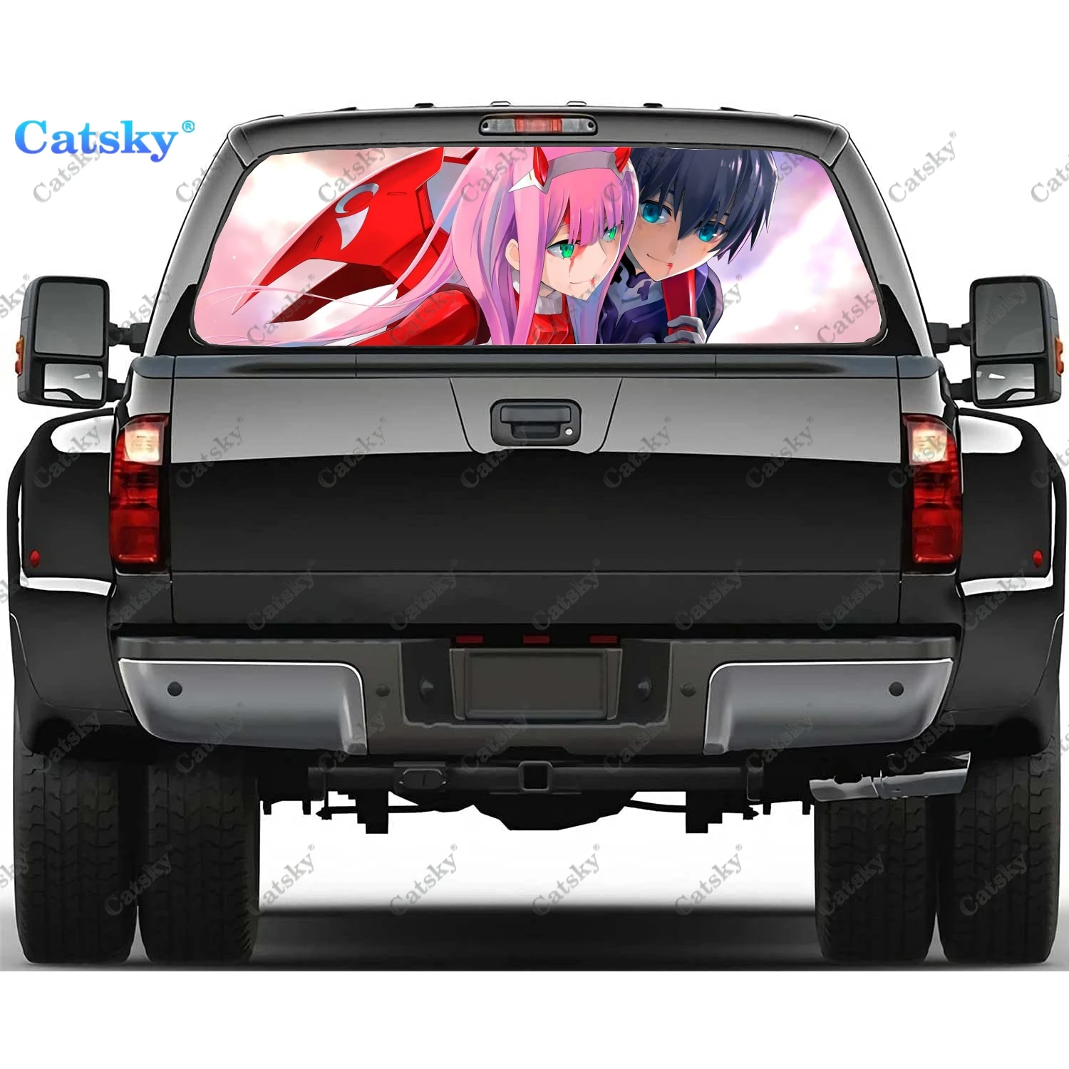 

Аниме наклейка на заднее стекло автомобиля Zero Two Girl, прозрачная перфорированная наклейка на заднее стекло грузовика, Виниловая наклейка, украшение