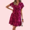 V-neck Dress 2025 Spring/Summer New High end Light Luxury Short Sleeve Medium length Printed Dress Slimming Casual beach Dress