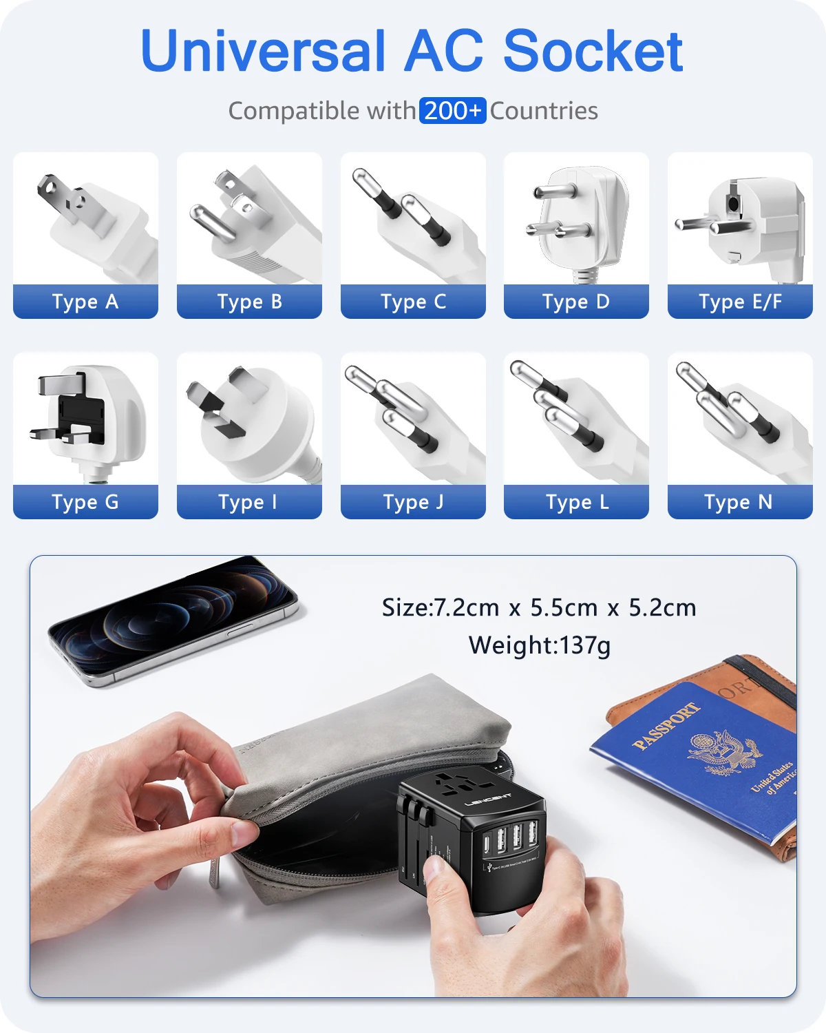 LENCENT International Travel Adapter Travel Charger with 3 USB Port and 1 Type C All-in-one Wall Charger for US EU UK AUS Travel BEST SELLERS LENCENT International Travel Adapter Travel Charger with 3 USB Port and 1 Type C All-in-one Wall Charger for US EU UK AUS Travel BEST SELLERS