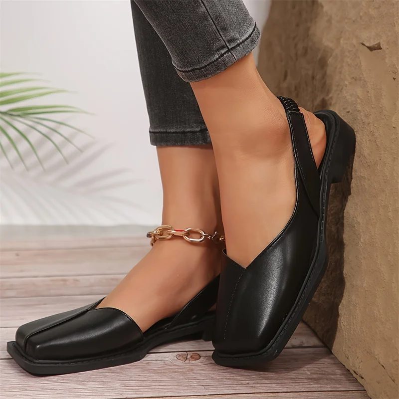 New Summer Flat Shoes Square Toe Pleated Women's Sandals Classic Slingback Casual Women's Slippers Party Sandals