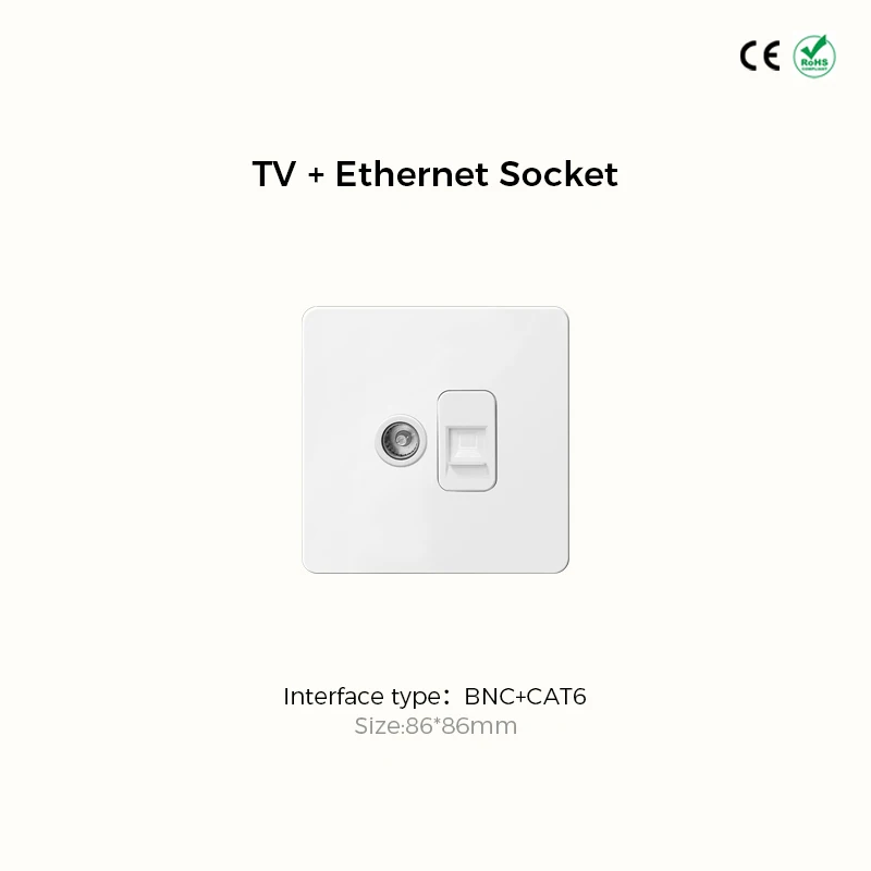 Avoir White Matte Wall Toggle Switch with European Standard Power Socket and Charging Port