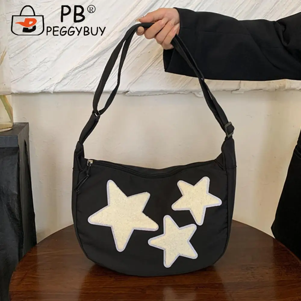 Women Canvas Messenger Shoulder Bag Crossbody Sling Bag Y2k Hobo Pentagram Zipper Satchel Tote Student Book