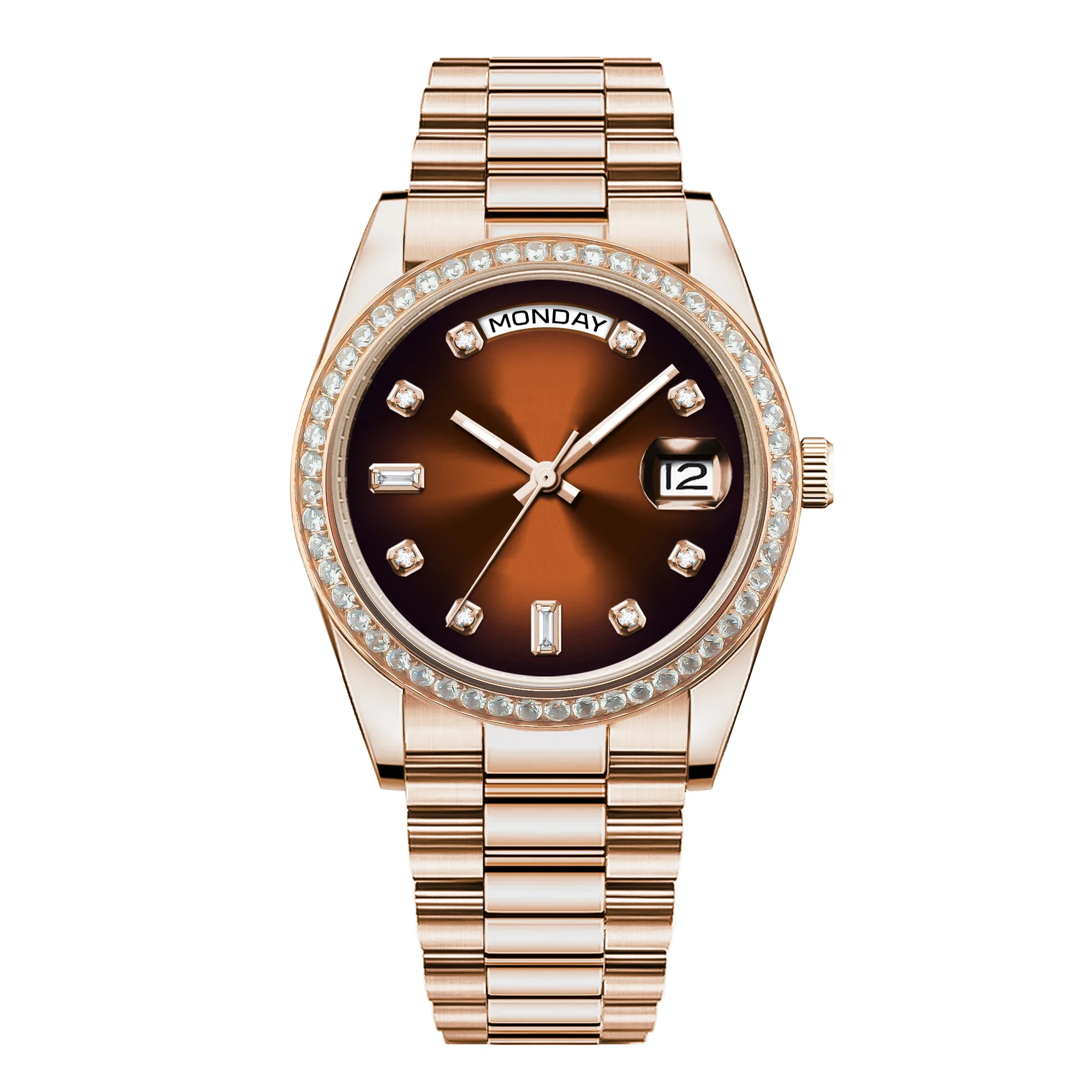 Custom Logo NH35 Movement Men Watch 36mm/39mm Diamond Bezel Diamond Dial Sapphire Crystal 100M Waterproof Mechanical Wristwatch