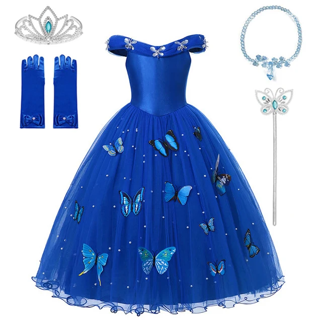 thumbnail image 1 of Disney-vestido de princesa con encanto para niñas, traje de Cosplay de Cenicienta, Bella, Aurora, Blancanieves, vestido de baile de malla, disfraz de Carnaval y cumpleaños, 1 of 5