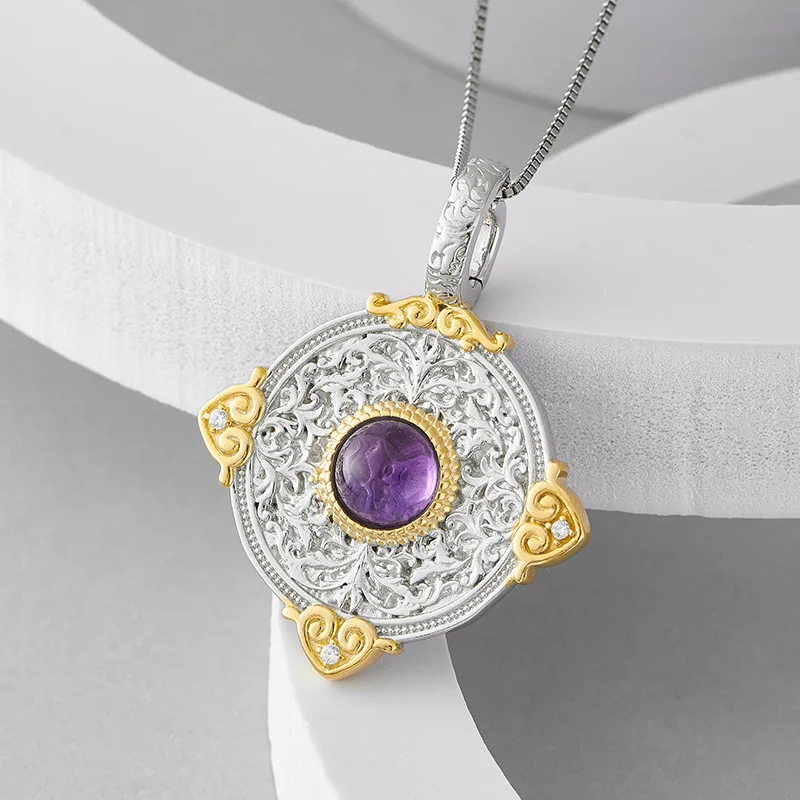 

S925 Sterling Silver Charms Pendants for Women New Fashion Contrast Colored Emboss Eternal Rattan Amethyst Jewelry Free Shipping