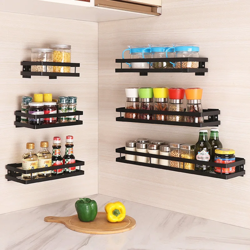 Kitchen Seasoning Storage Wall-mounted Perforated And Household Multi-purpose  Finishing Rack Beautiful Exquisite Convenient multifunctional stainless steel kitchen knife storage rack perforated spoon chopsticks storage rack wall hanging knife rack