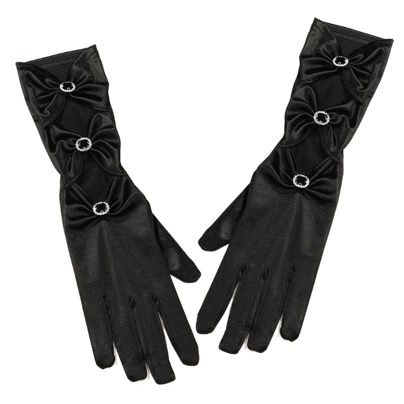 

Evening Banquet Satin Gloves Prom Accessory Black Crystal Gloves for Opera Flapper Ladies Theme Prom Costume 57BD