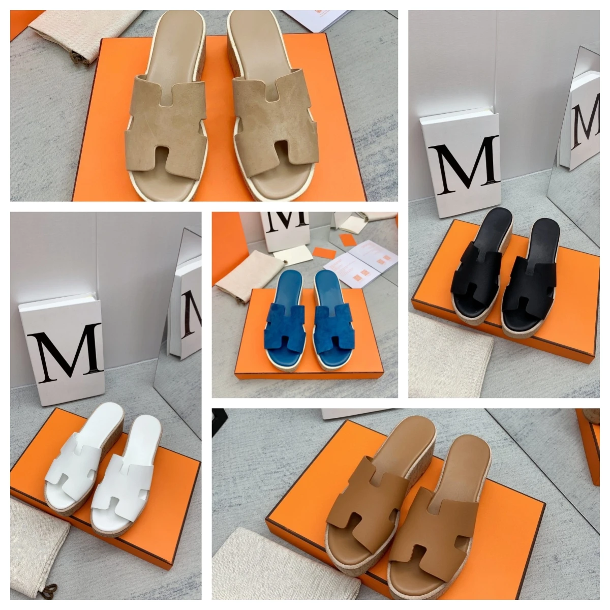 

New women's slippers, the upper adopts cowhide, thick sole, Roman style, outer wear, wedge heels, with waterproof platform