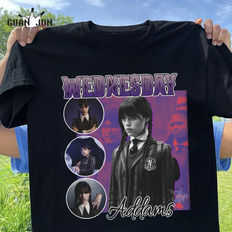 

Nevermore Academy Wednesday T-shirts for Men Women Wednesday Addams T Shirt Retro 90s Short Sleeve Cotton Tshirt Casual Clothes