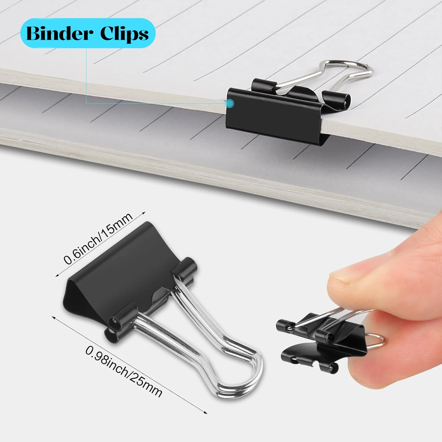 Black Metal Metal Grip Binder Clips File Paper Clamps 19mm Notes Letter Clip for School Office Stationery Supplies Book Clip