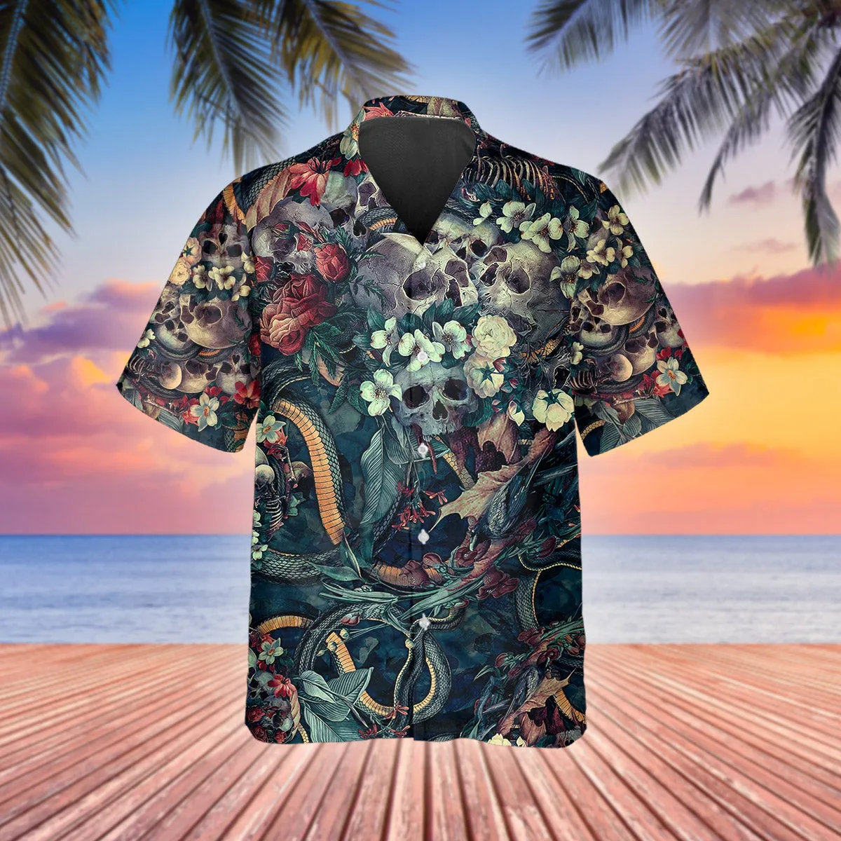 3D Printed Floral Skull And Snakes Hawaiian Shirt Summer Short Sleeved Shirts Men's Shirts Oversize Camisa Social 5XL