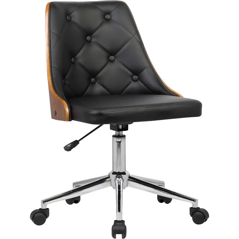 Armen Living Diamond Office Chair in Black Faux Leather and Chrome Finish Computer Chair  Office Furniture Ergonomic Chair chelsea lane hazel chrome finish bar cart 14 96 x 29 10 x 31 10 inches trolley cart champagne cart carrinho de bar