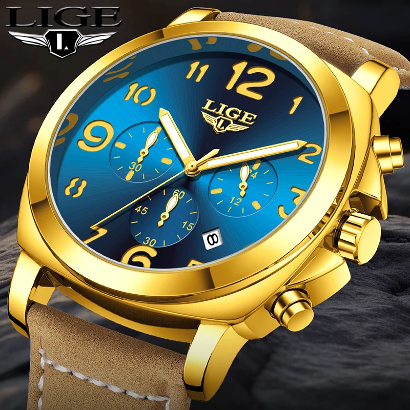 LIGE Top Brand Luxury Mens Watches Fashion Business Big Dial Watch Men Military Waterproof Luminous Chronograph Clock Male Gift
