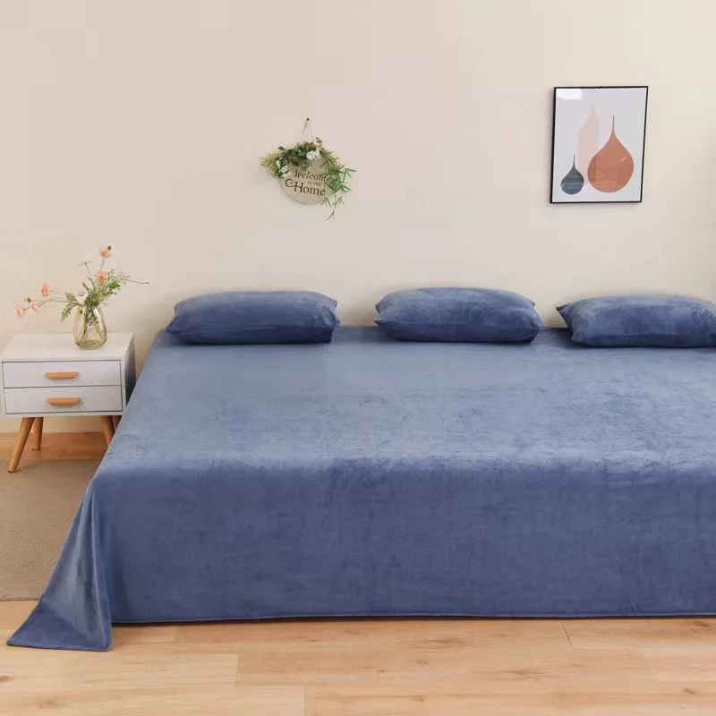 Winter Warm Thick Plush Velvet Flat Sheet Solid Color Large Size Soft  Flannel Bed Sheet 350x245cm Not Including Pillowcase 4