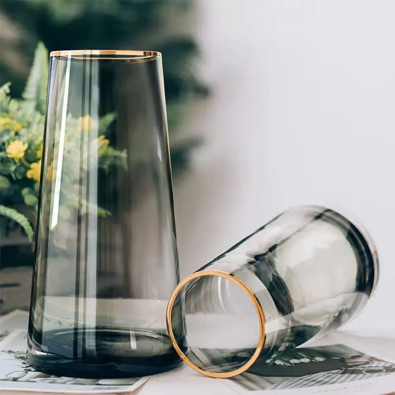

Phnom Penh Glass Vase Painted with Gold Living Room Hydroponic Table Vase Transparent Decorative Vase Nordic Vase