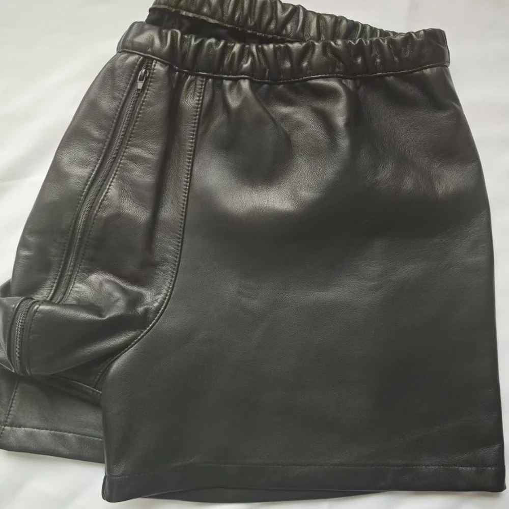 Men's Genuine Leather Elastic Waist Flat Angle Underwear Four Corner Underwear U-convex Design Youth Pantyhead