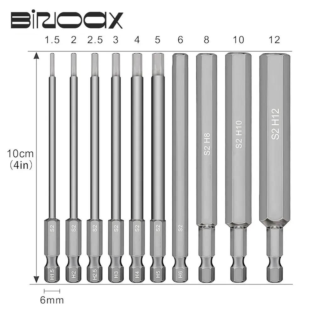 Binoax 7/10Pcs Magnetic Hex Head Screwdriver Bits 50/100mm 1/4" Hex Shank Allen Wrench Drill Bits Set M1.5-M12