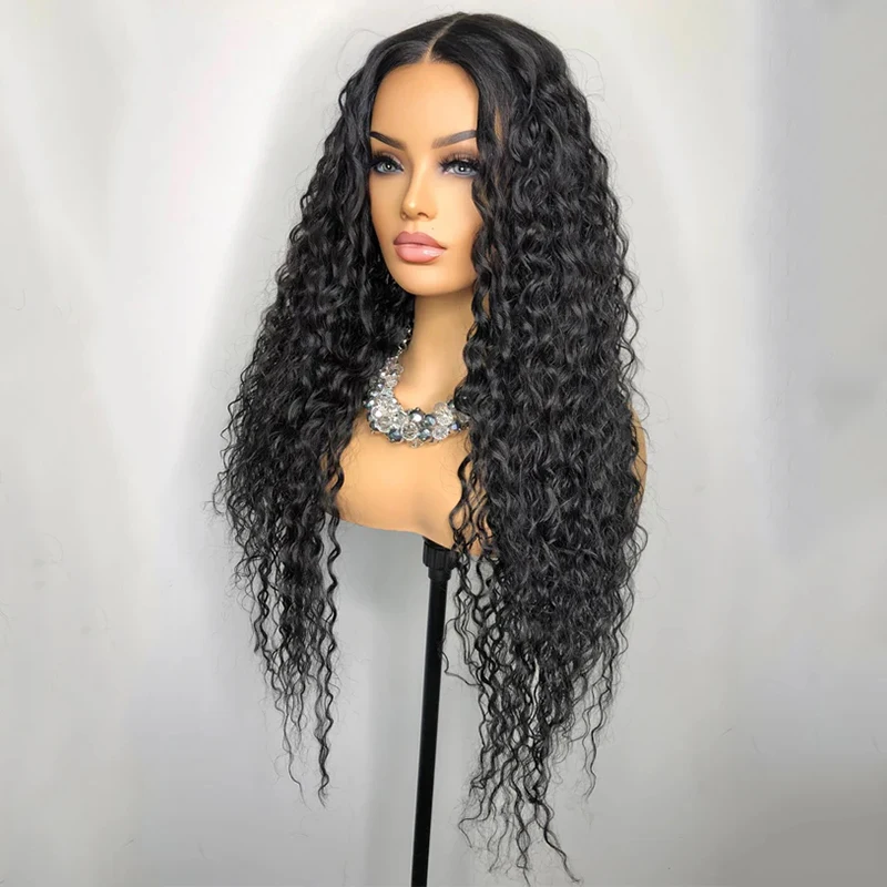 

Black 26Inches 180% Density Glueless Soft Long Preplucked Kinky Curly Lace Front Wig For Black Women With BabyHair Daily