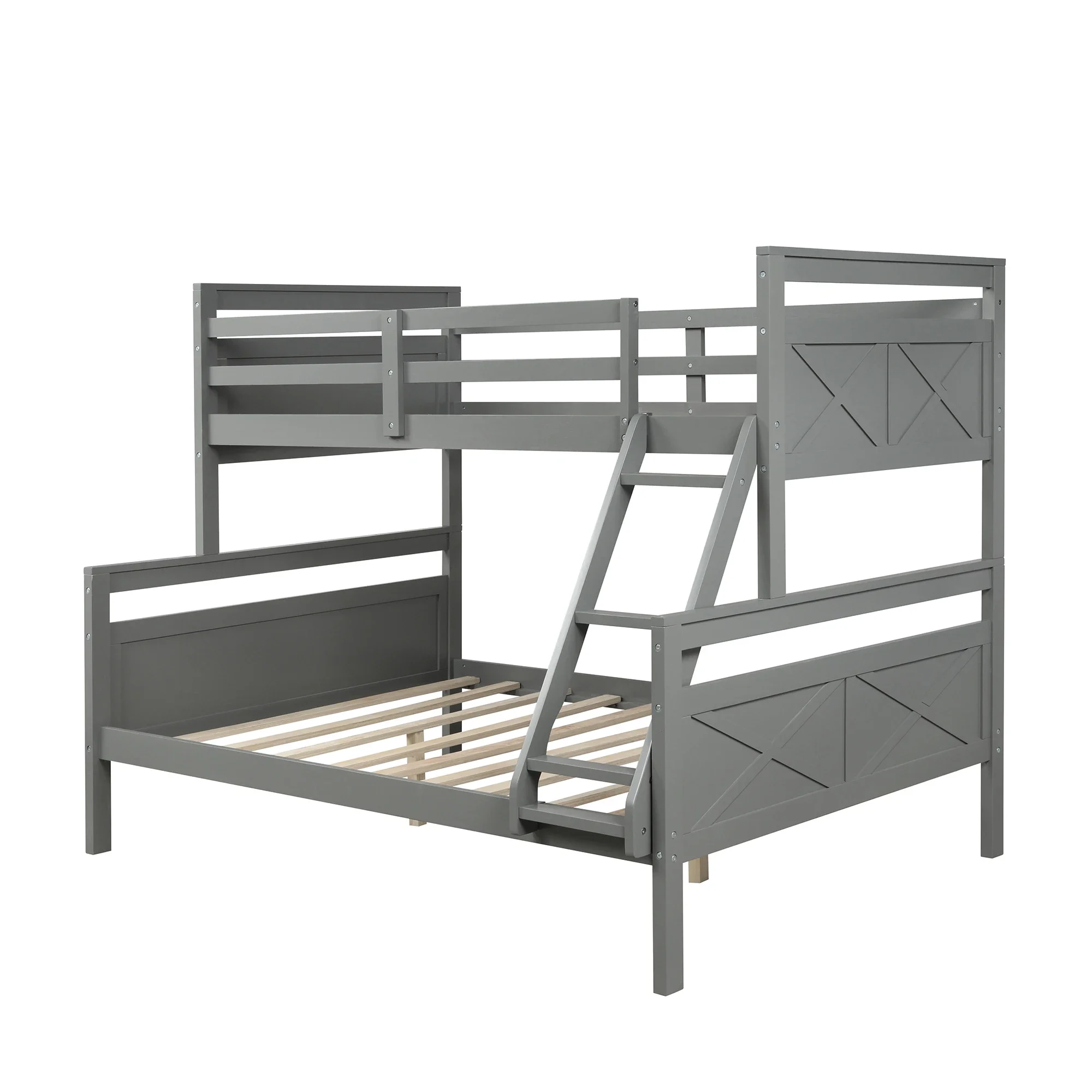 Двойная двухъярусная кровать с лестницей, безопасное ограждение, идеально подходит для спальни, серого цвета