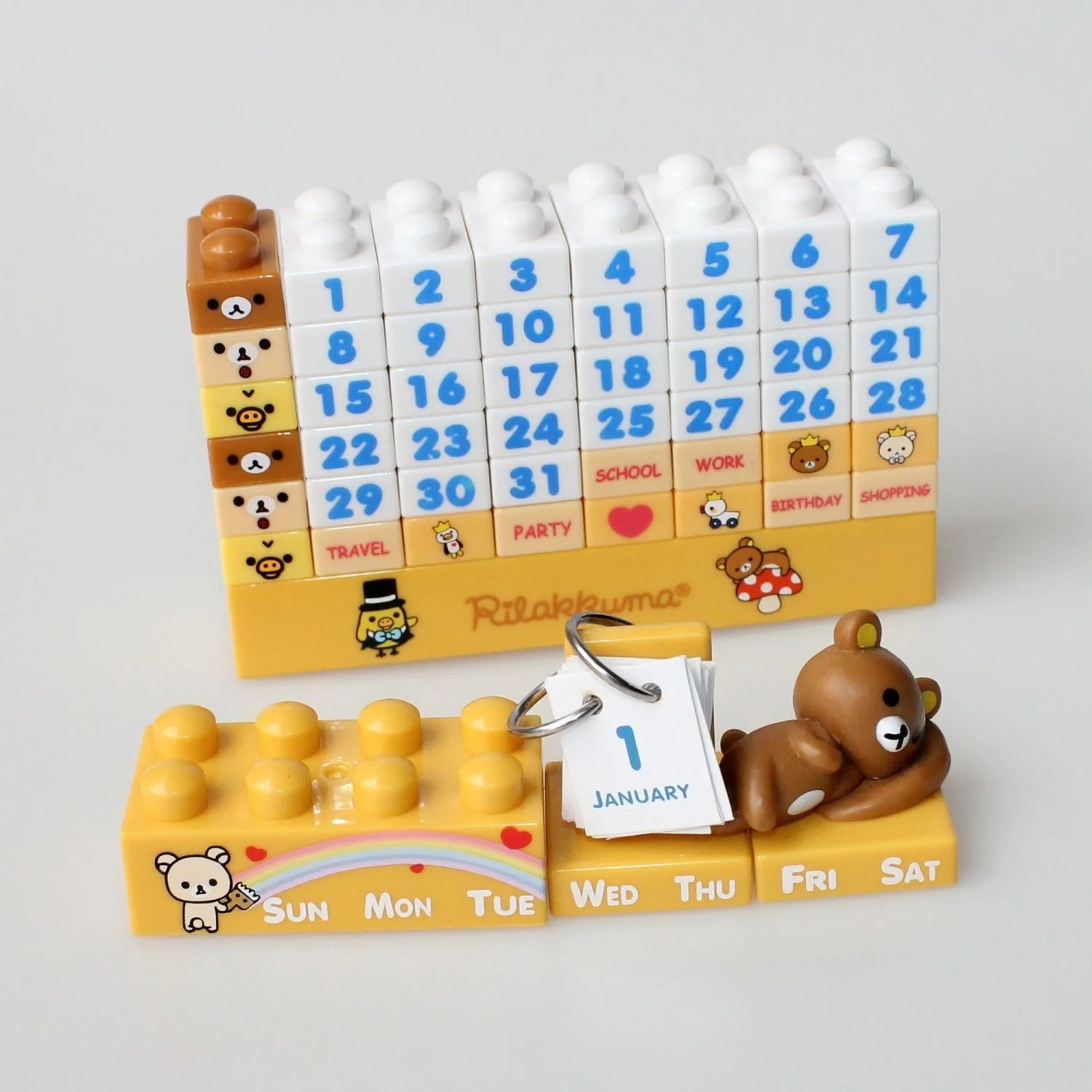 Cute Rilakkuma Kawaii DIY Building Blocks Perpetual Calendar Anime Desktop Calendar Table Decoration Gift