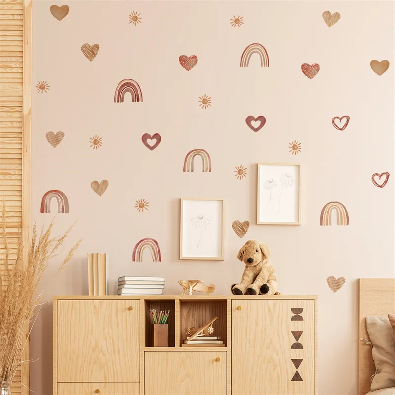 Nordic Botanical Leaves Decoration Wall Stickers for Kids Rooms Bohemian Rainbow Wallpaper Baby Room Decor Interior Wall Decals