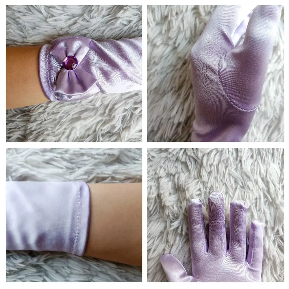 Satin Sequins Children\'s Wear Full Finger Mittens Stage Gloves Princess Skirt Accessories Children Long Gloves