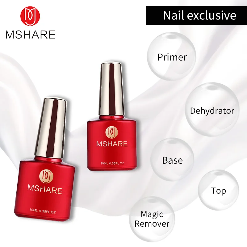 MSHARE 10ml Nail Base & Top Gel Set with Primer and Dehydrator