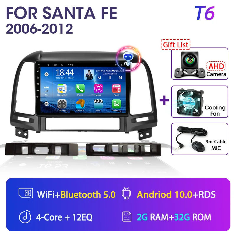 car video player bluetooth Srnubi 9" Android 10 Car Radio For Hyundai Santa Fe 2 2006-2012 GPS Navigation 2 din 4G WIFI DSP RDS Multimedia Video Player DVD video screen for car Car Multimedia Players