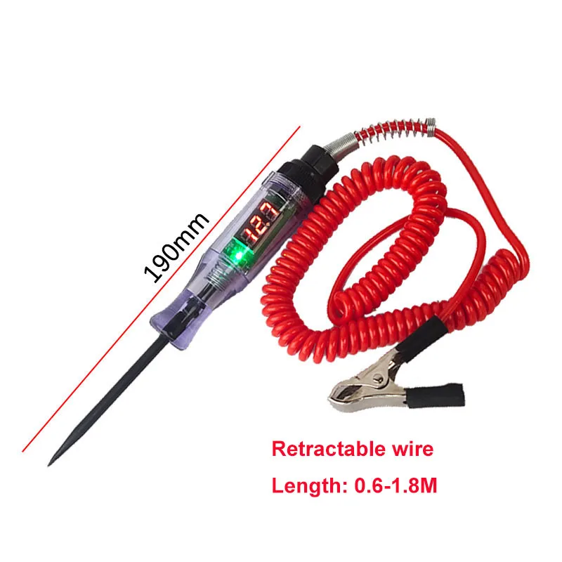 Digital Display Voltage Circuit Tester 3V-36V Car Truck DC Voltage Test Pen Spring Wire Long Probe Pen Auto Diagnostic Tools