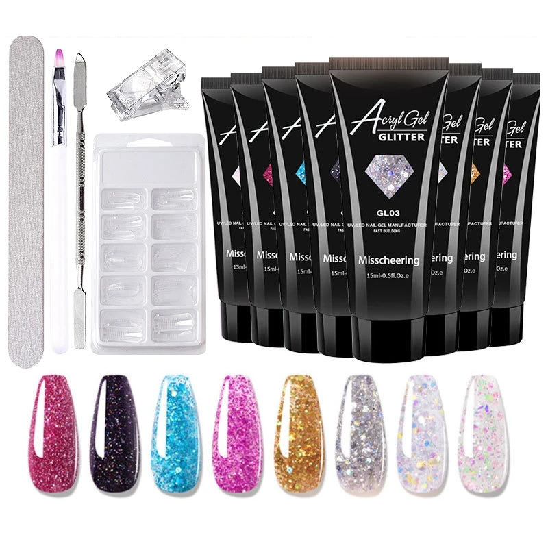 Poly Nail Gel Set for Quick Extension Manicure Crystal Soak Off Gel Nail Polish Cuticle Pusher Finger Extend Mold Nail Tool Kits 35g polygel poly gel quick building crystal jelly hard poligel acrylic soak off nail extension vernis semi permanant uv