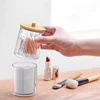 Acrylic Storage Box Bathroom Jar Makeup Organizer Cotton Round Pad Holder Cotton Swab Box Qtip Holder Dispenser with Bamboo Lid 4