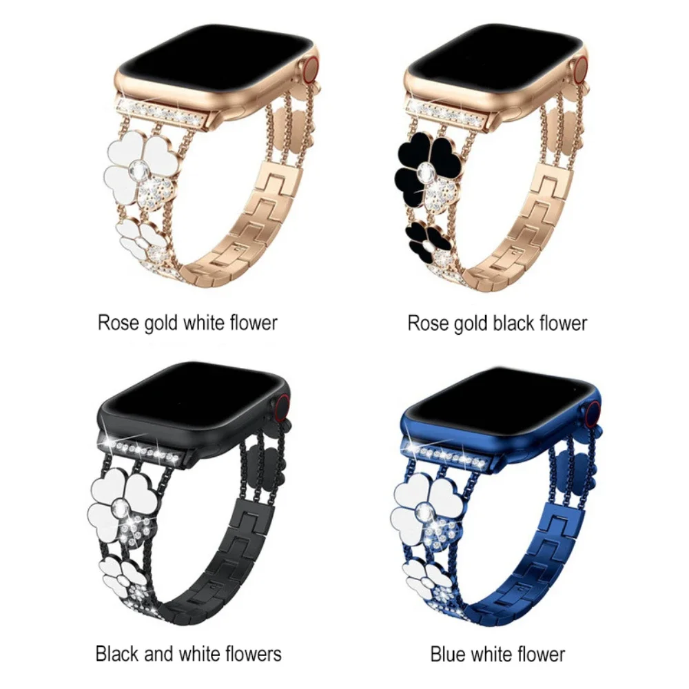 Fashionable Triple Leaf Stainless Steel Metal Bracelet Strap for Apple Watch Band 38 40 41 42 44 45mm iWatch SE Series 7 6 5