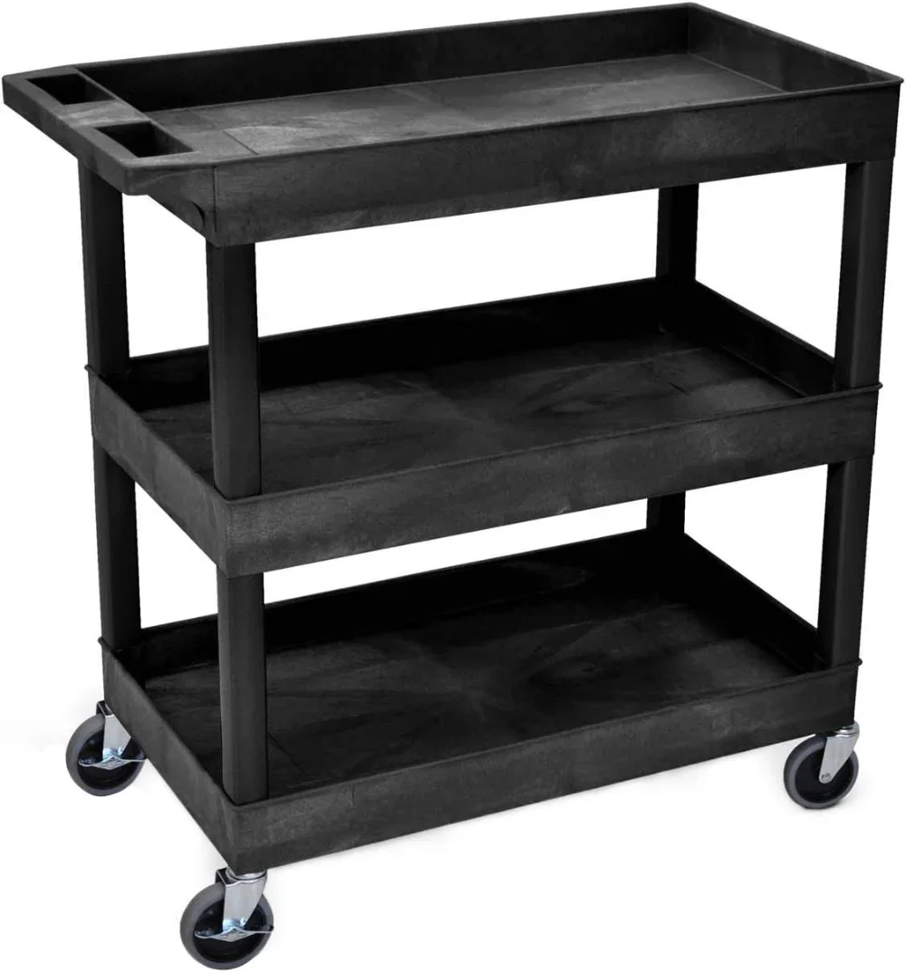 

LUXOR EC111-B Tub Storage Cart 3 Shelves - Black,32" x 18",Hotel Trolley，Garden Car