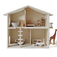 New Arrival 2 Floors Baby Pretend Role Play Big Wooden Kids Doll House For Girls 3+ 1