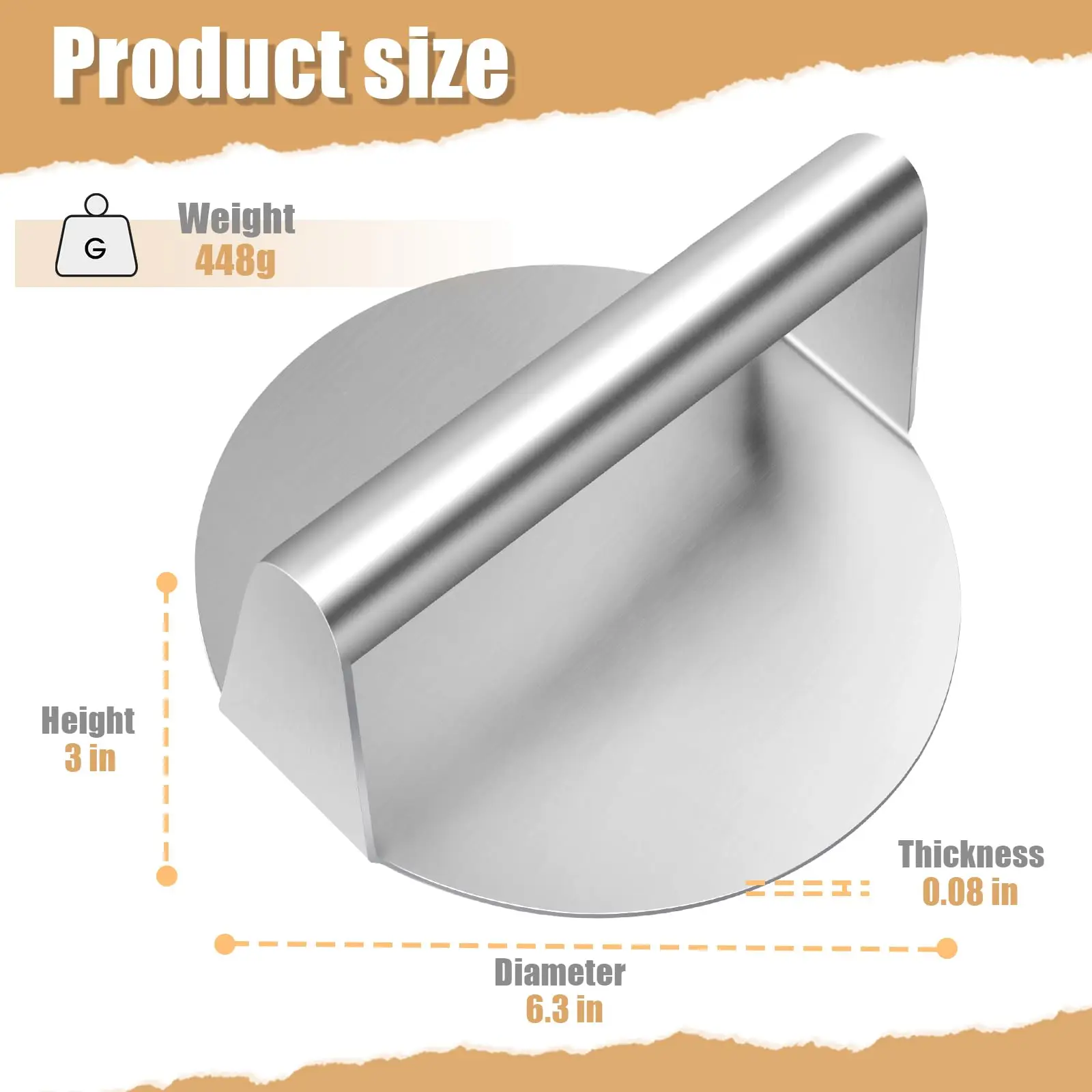 Stainless Steel Burger Press Anti-Scald Handle Hamburger Press Patty Maker Non-Stick & Rust-Proof Burger Smasher Easy to Clean