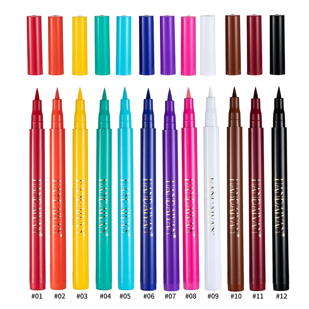 12-Piece Set Matte Colored Eyeliner Pens Quick-Drying Non-Smudging Liquid Eyeliner Pens