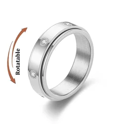 Stress-Relief Rotating Couple Rings - Stainless Steel Wedding Band Jewelry - 8 (Ring-1165)