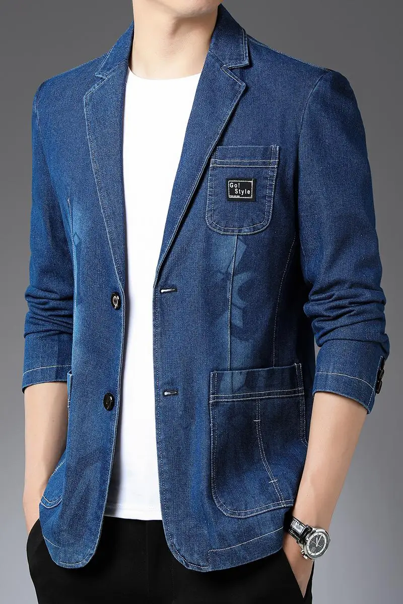 -Boutique Men's Fashion Business Gentleman Casual Slim-fit Elegant Korean Version of All Host Denim British Style Blazer