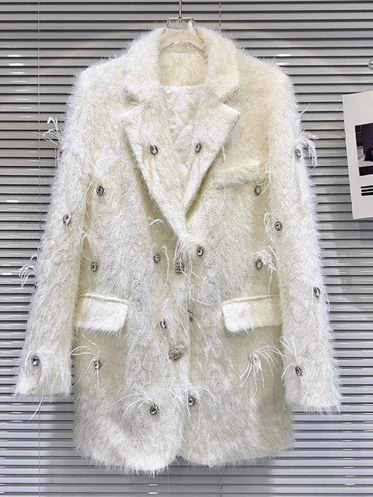 

HIGH QUALITY Newest 2023 Designer Jacket Women's Rhinestone Beaded Mink Velvet With Cotton Long Blazer