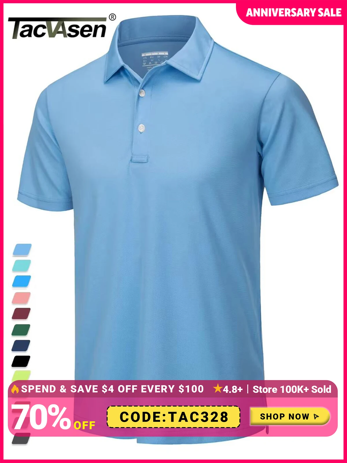 TACVASEN 여름 캐주얼 티셔츠 망 Short Sleeve Polo Shirts 버튼 다운 워크 셔츠 Quick Dry Tee ..