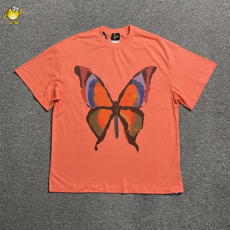 

Butterfly Print Summer Men Woman AWGE Needles T-shirt 1:1 Back Small Embroidery LOGO Best Quality Loose Casual Top Tees
