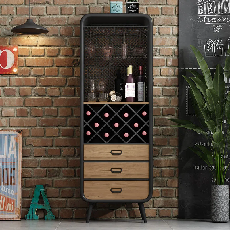 Nordic Dining Side Floor Wine Cabinet Display Household Iron Storage Vertical Tea Cabinet Simple Hanging Cup Wine Rack